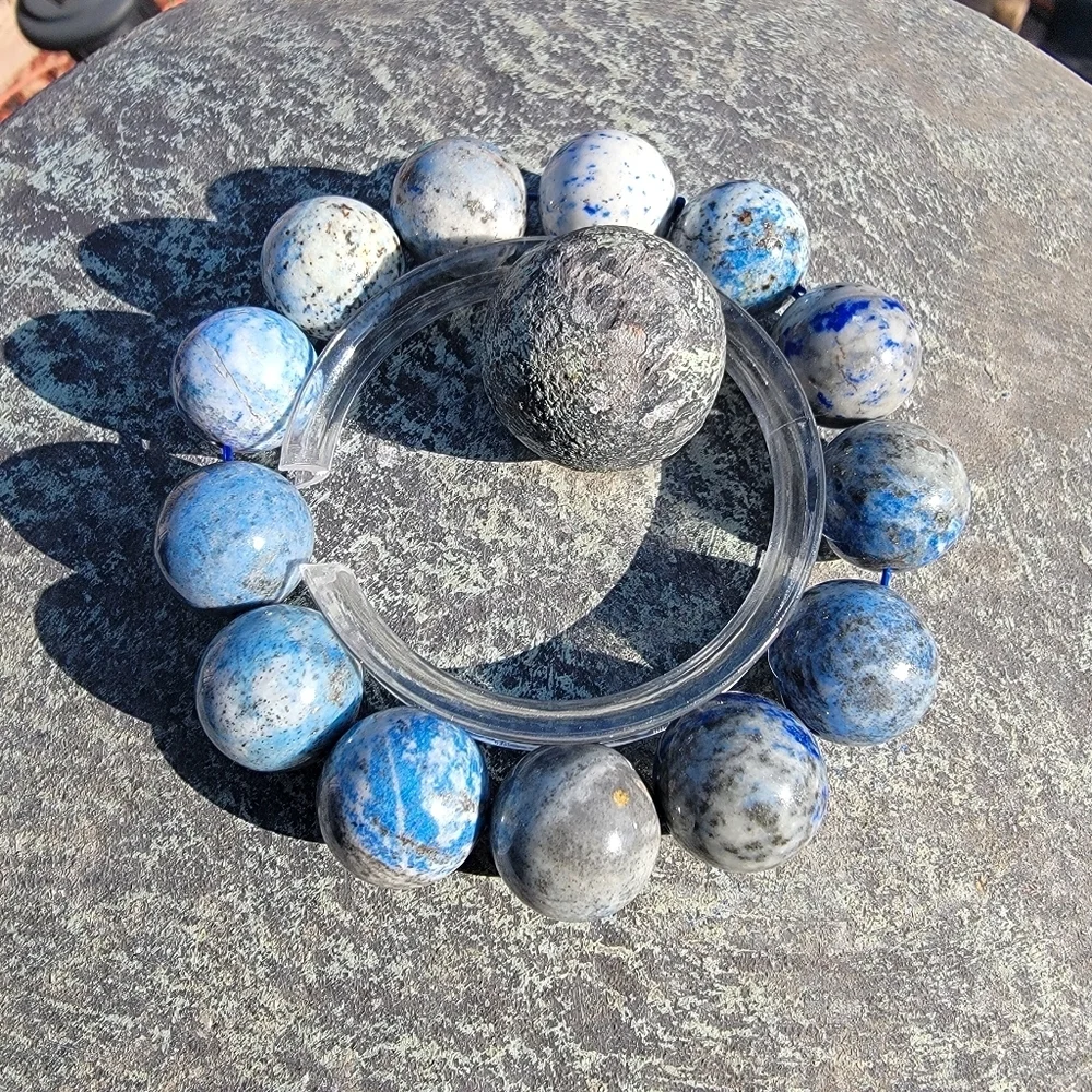 16.6mm Natural Royal Blue Lapis Lazuli Crystal Gemstone Round Beaded Bracelet